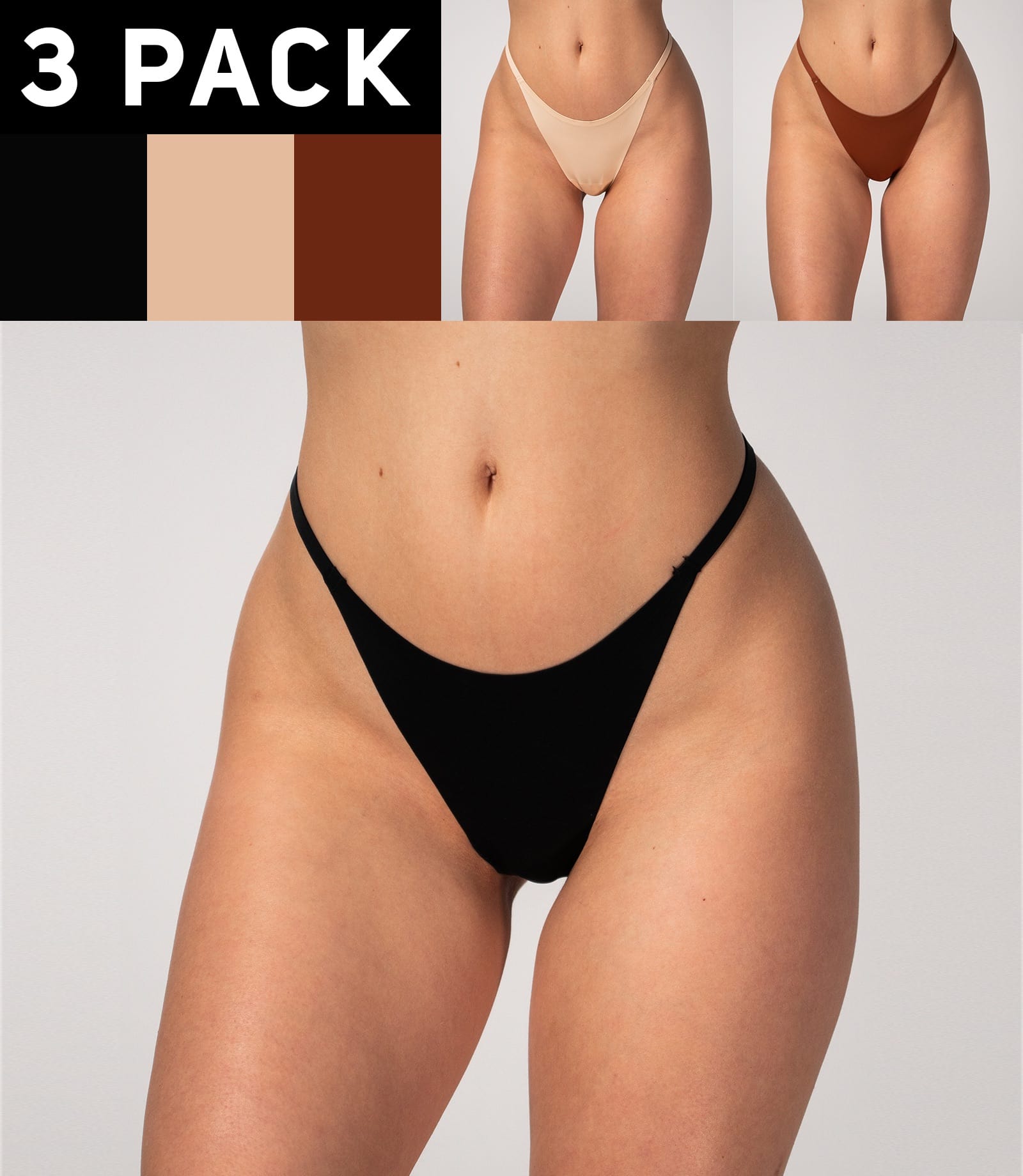3 pieces of women's thongs, high-rise